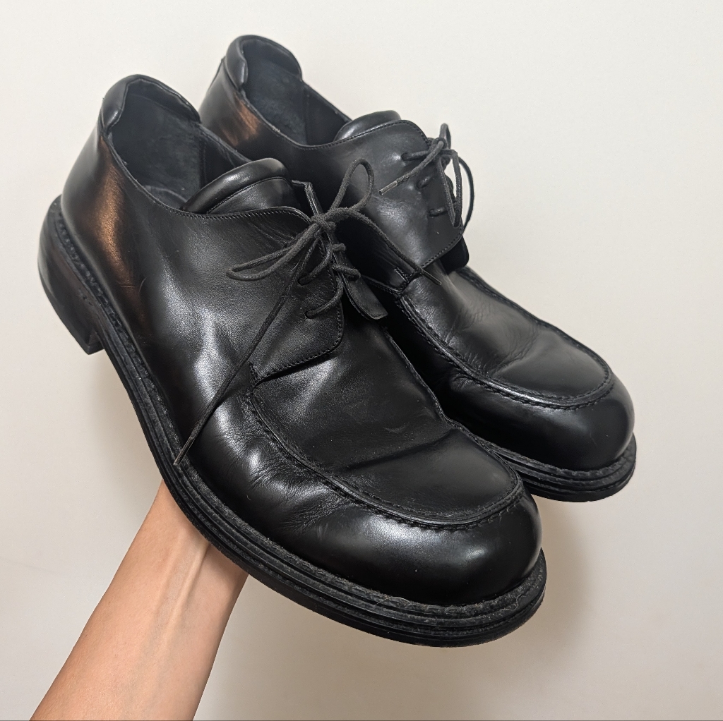 Mezlan Spain Grunge Derby Shoes Black Leather Chunky Rounded Square Toe 9.5w